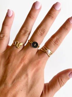 Anillo rayo negro dorado
