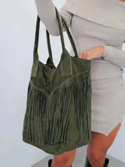Bolso ante flecos verde