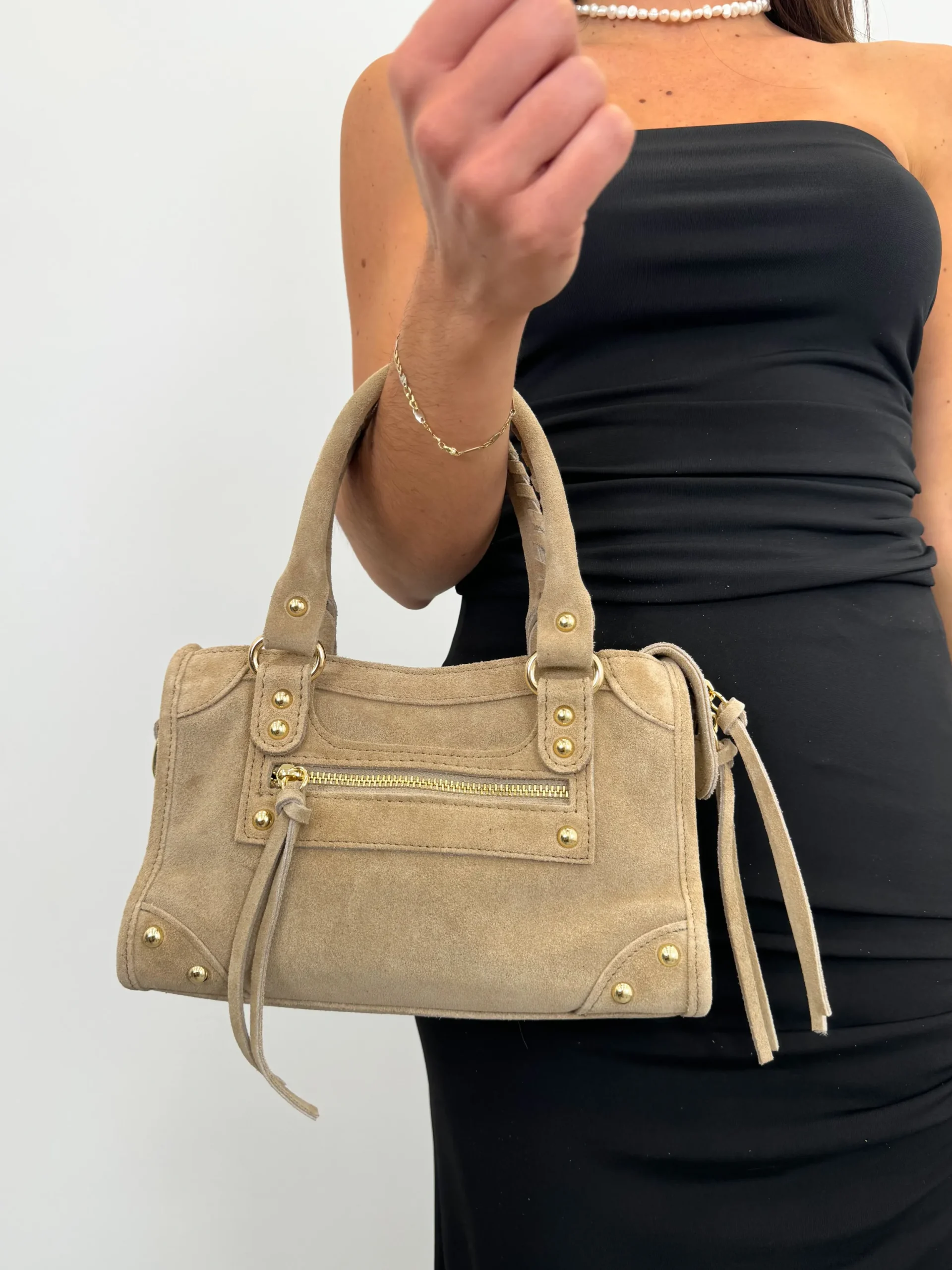 Bolso hebillas piel ante beige