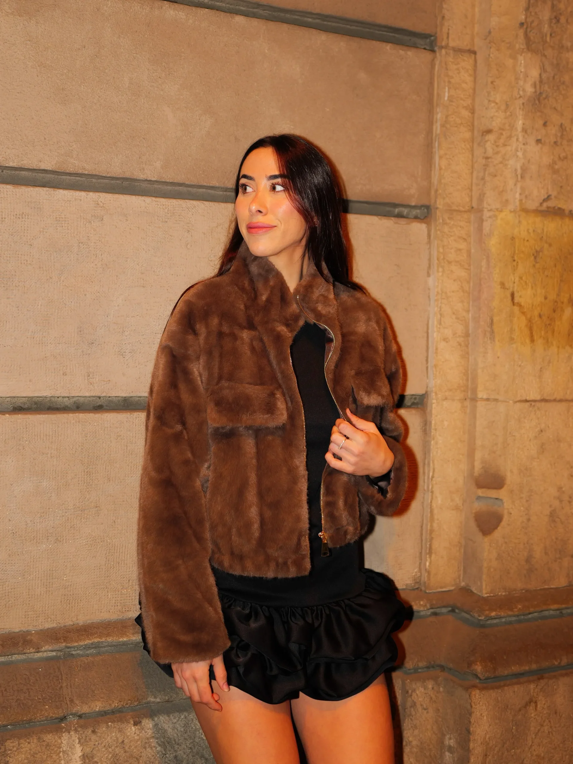 Chaqueta pelo cremallera chocolate