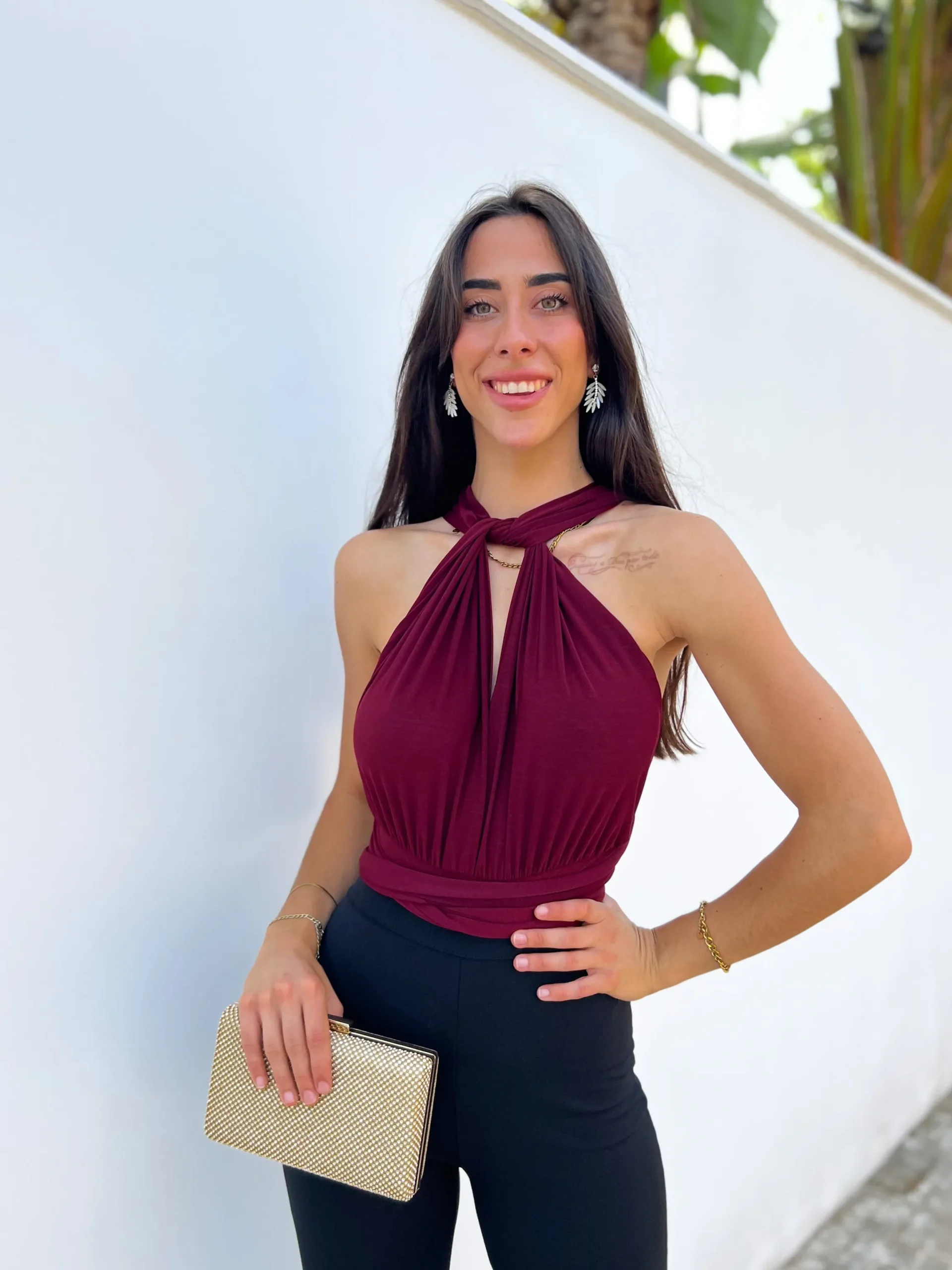 Clutch brillos dorado efecto