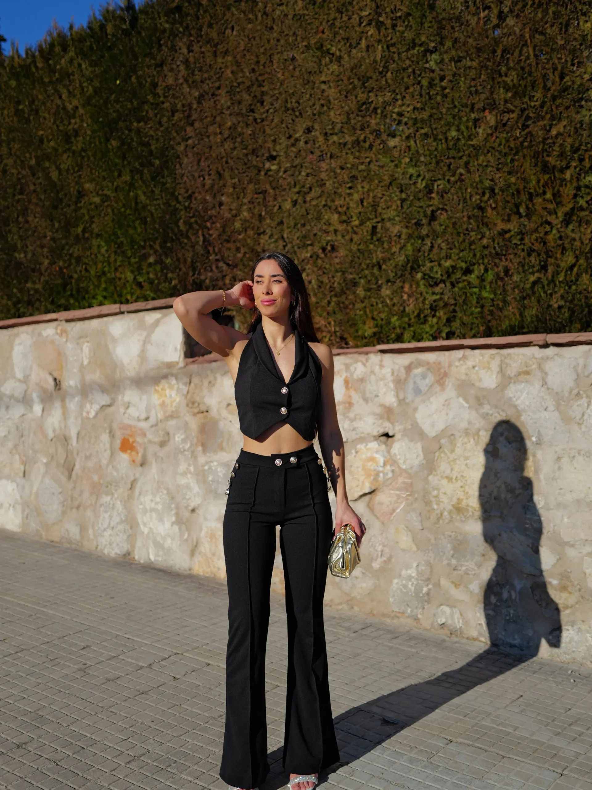 Conjunto largo botones negro