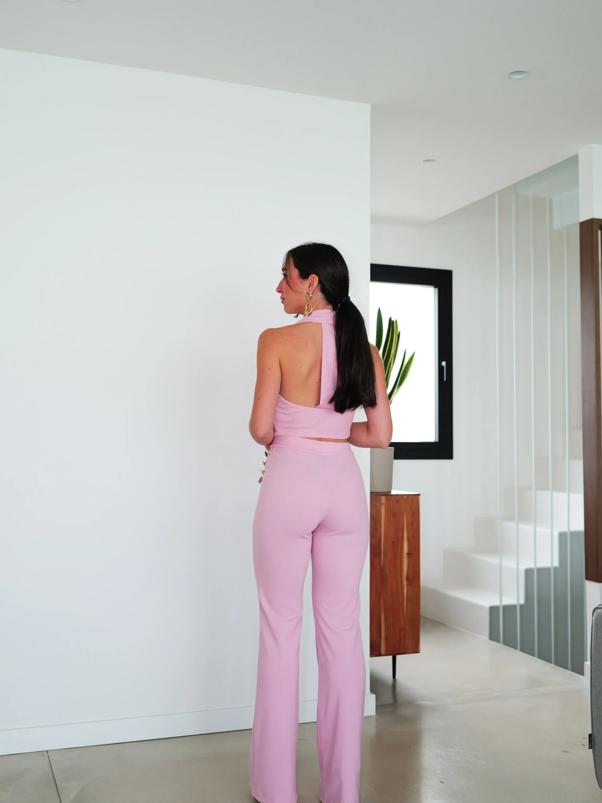 Conjunto largo botones rosa