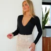 Falda mini glitter flecos beige