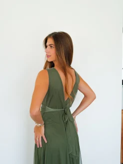 Vestido tulle pico caqui