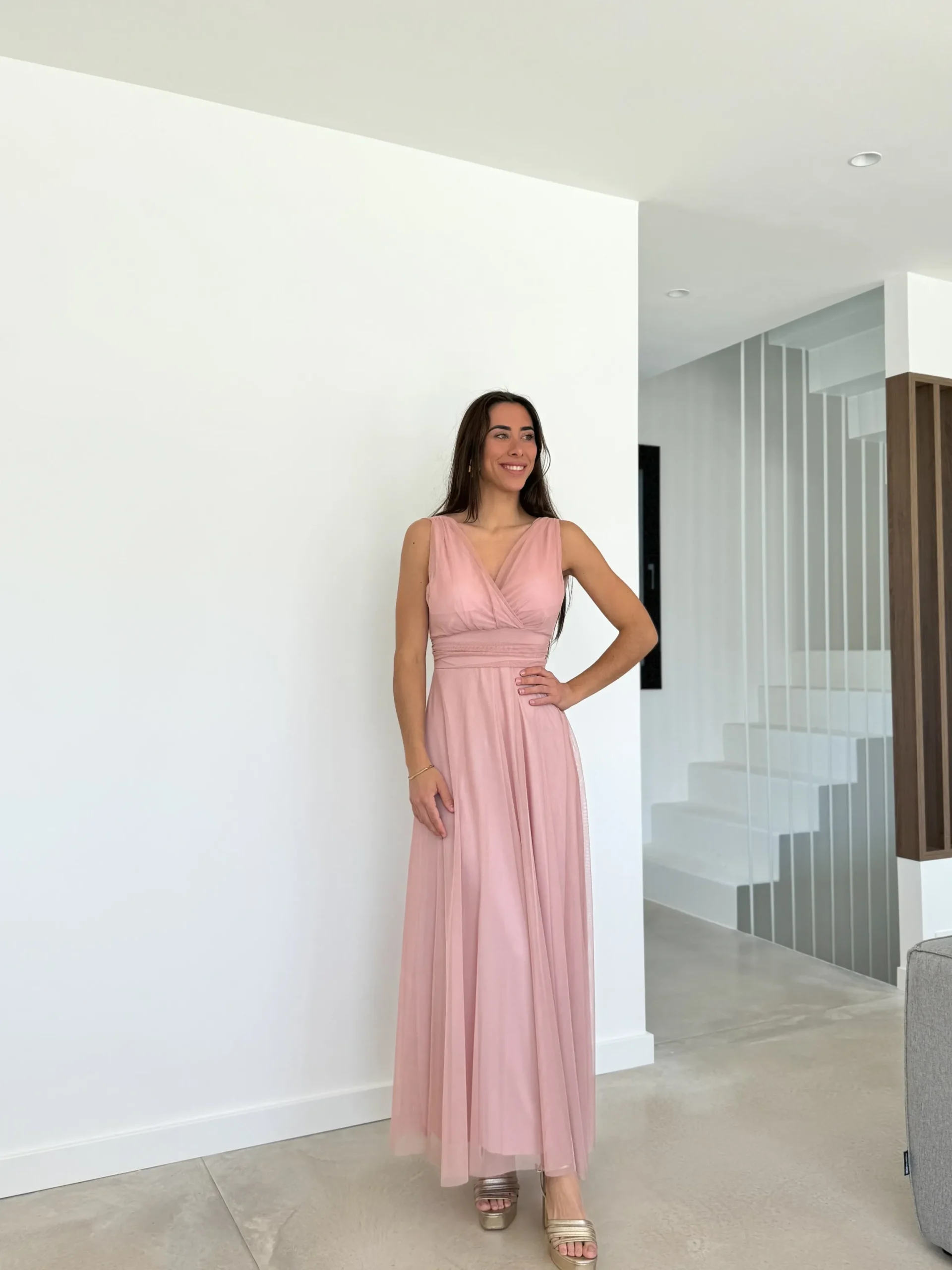 Vestido tulle pico rosa